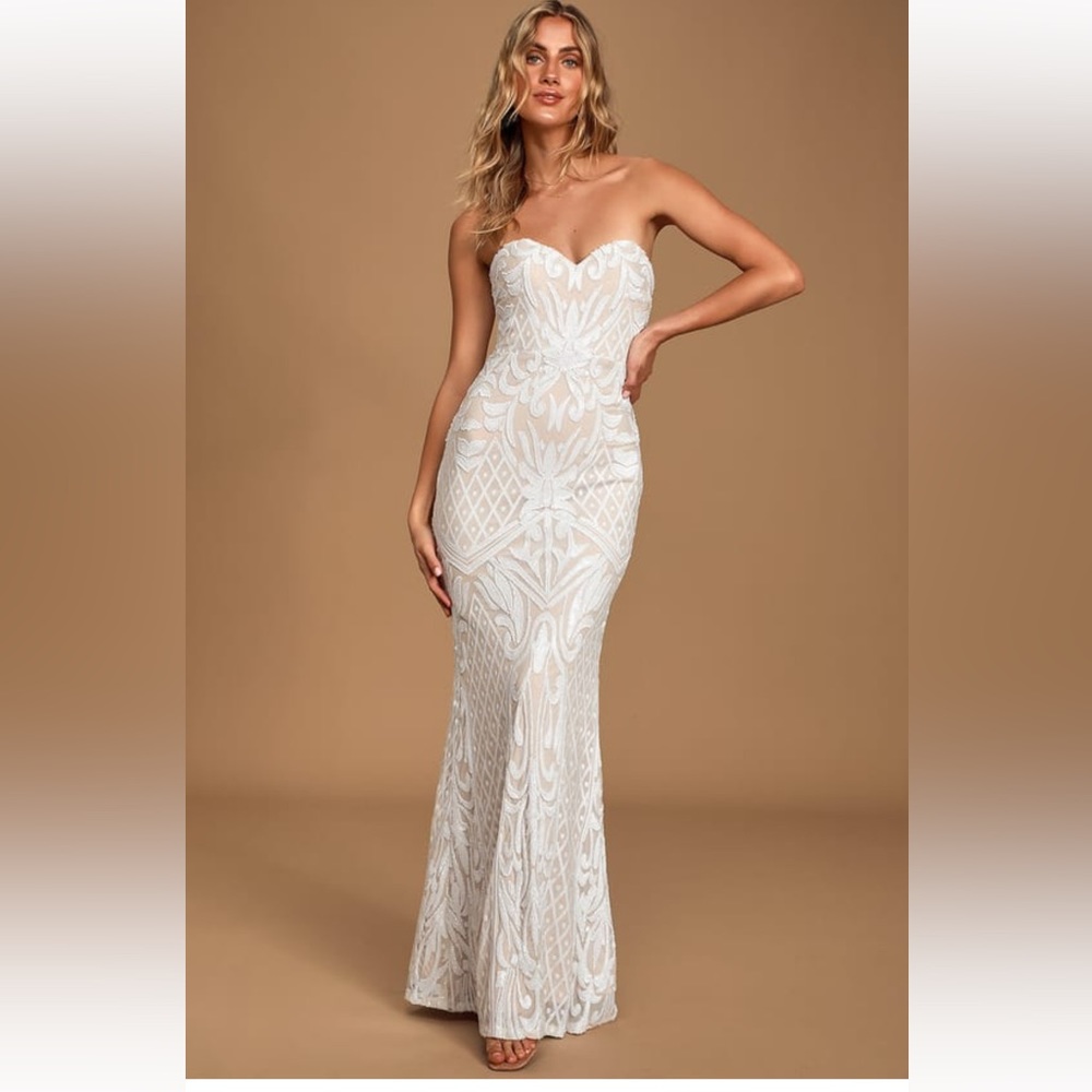 white sparkle strapless dress prom evening wedding